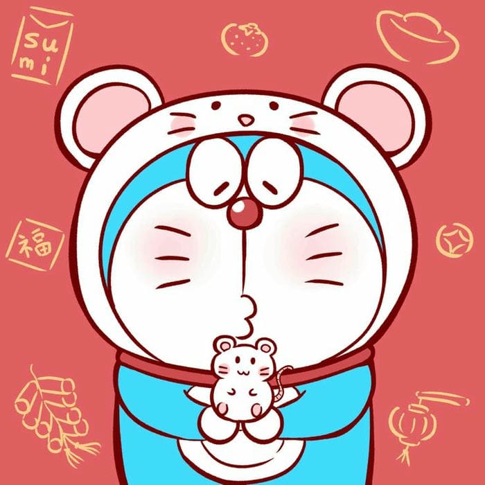 Ảnh avatar Doraemon đội mũ chuột đáng yêu