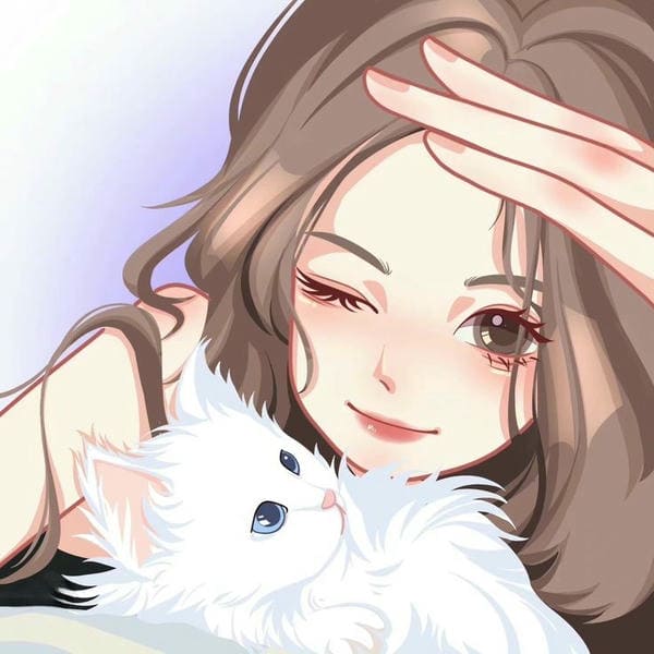 Ảnh avatar nữ anime cùng mèo con đáng yêu