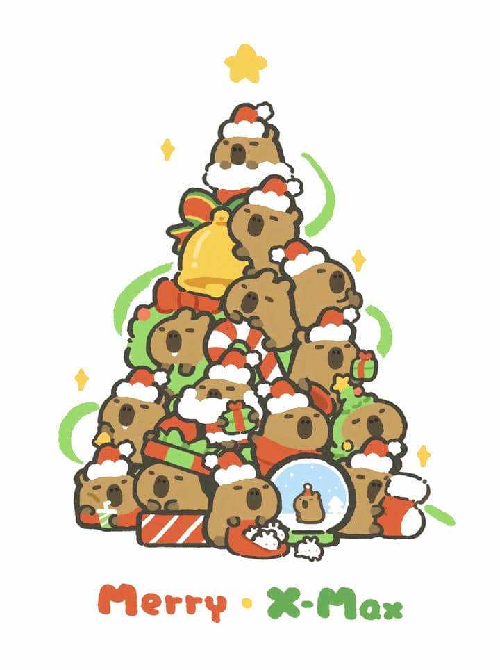 Hình nền Capybara cây thông noel cute