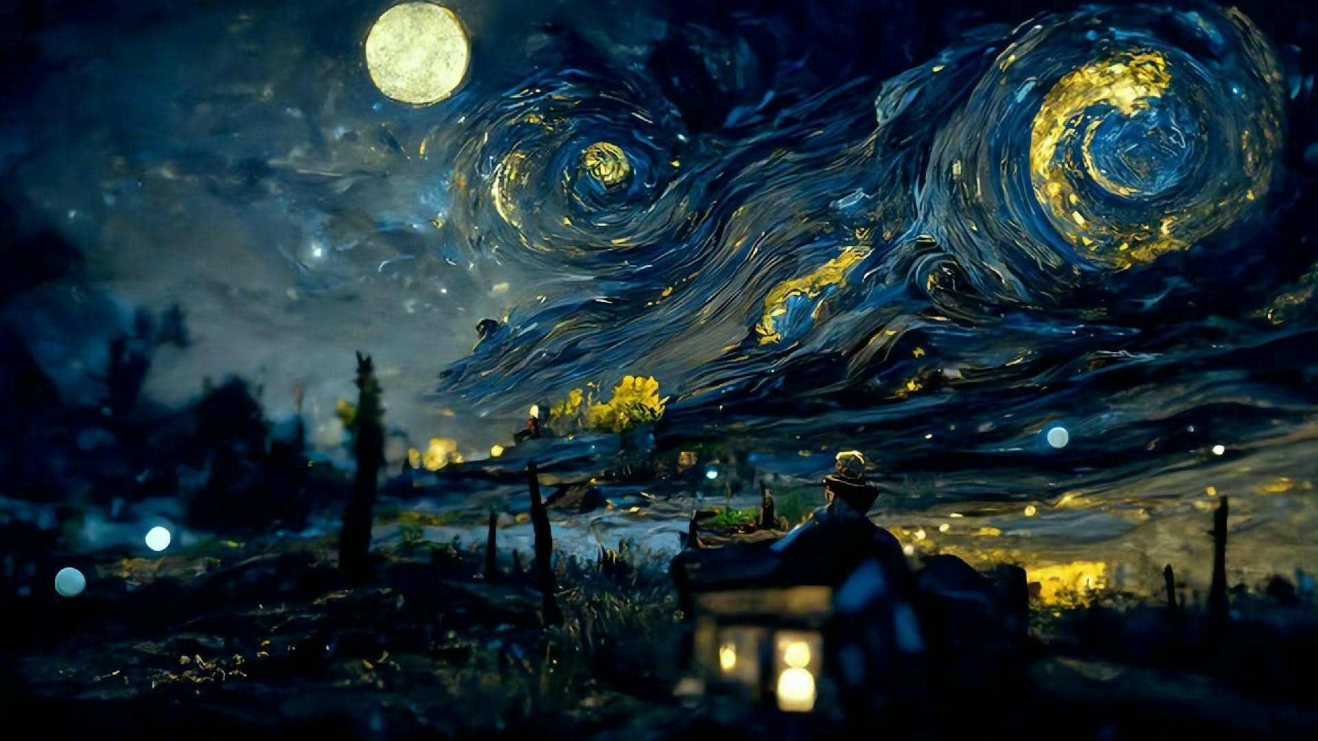 Hình nền máy tính tranh Van Gogh chill